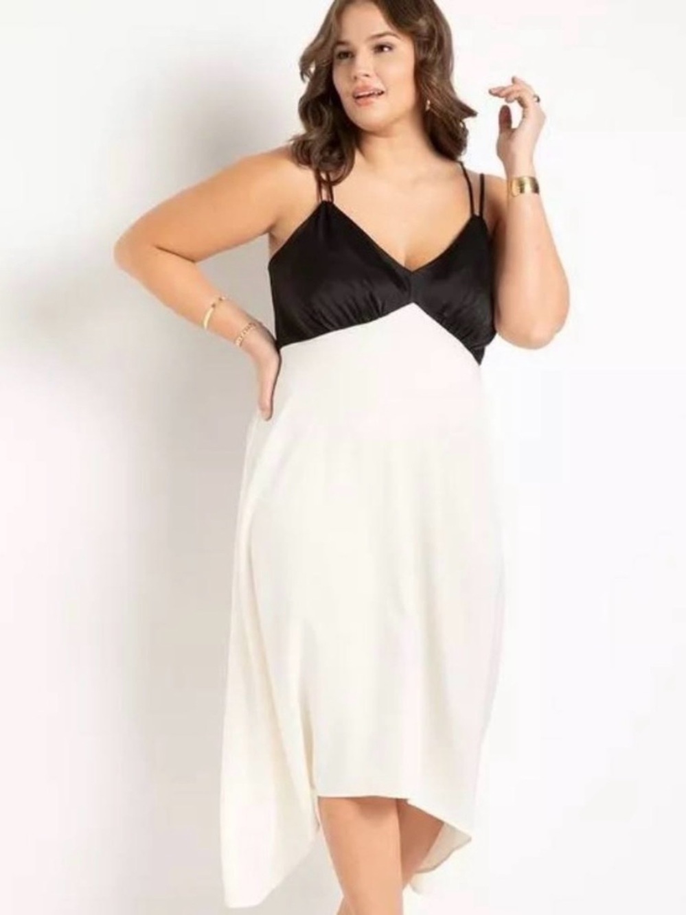 Eloquii Black & Cream Satin Bodice Slip Dress